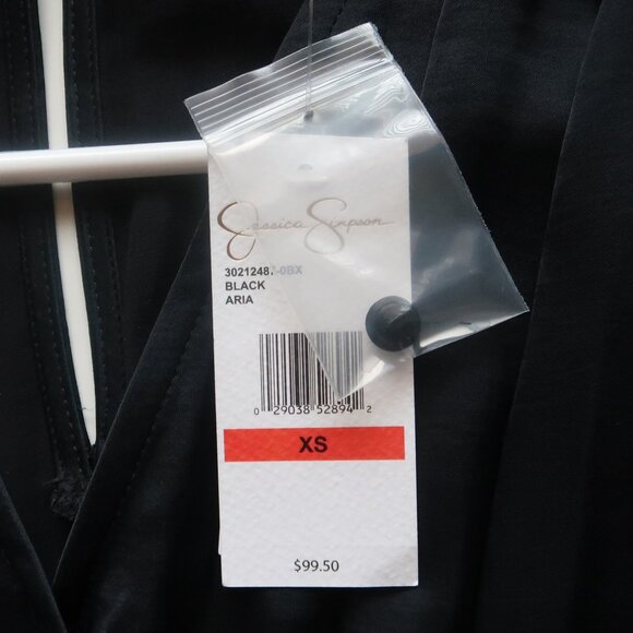 Jessica Simpson Black Satin Flutter Sleeve Jumpsuit Smocked Waist Wide Leg XS - Picture 7 of 11